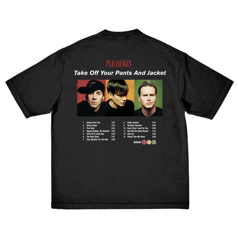 Pleasures x blink-182 Tracklist Photo T-shirt back