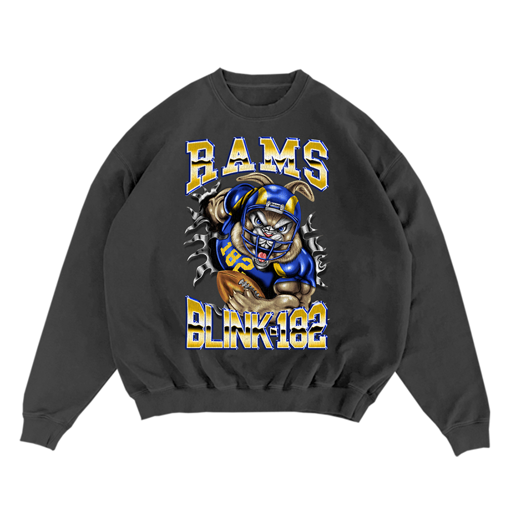 blink-182 x LA RAMS Touchdown Washed Black Crewneck Front