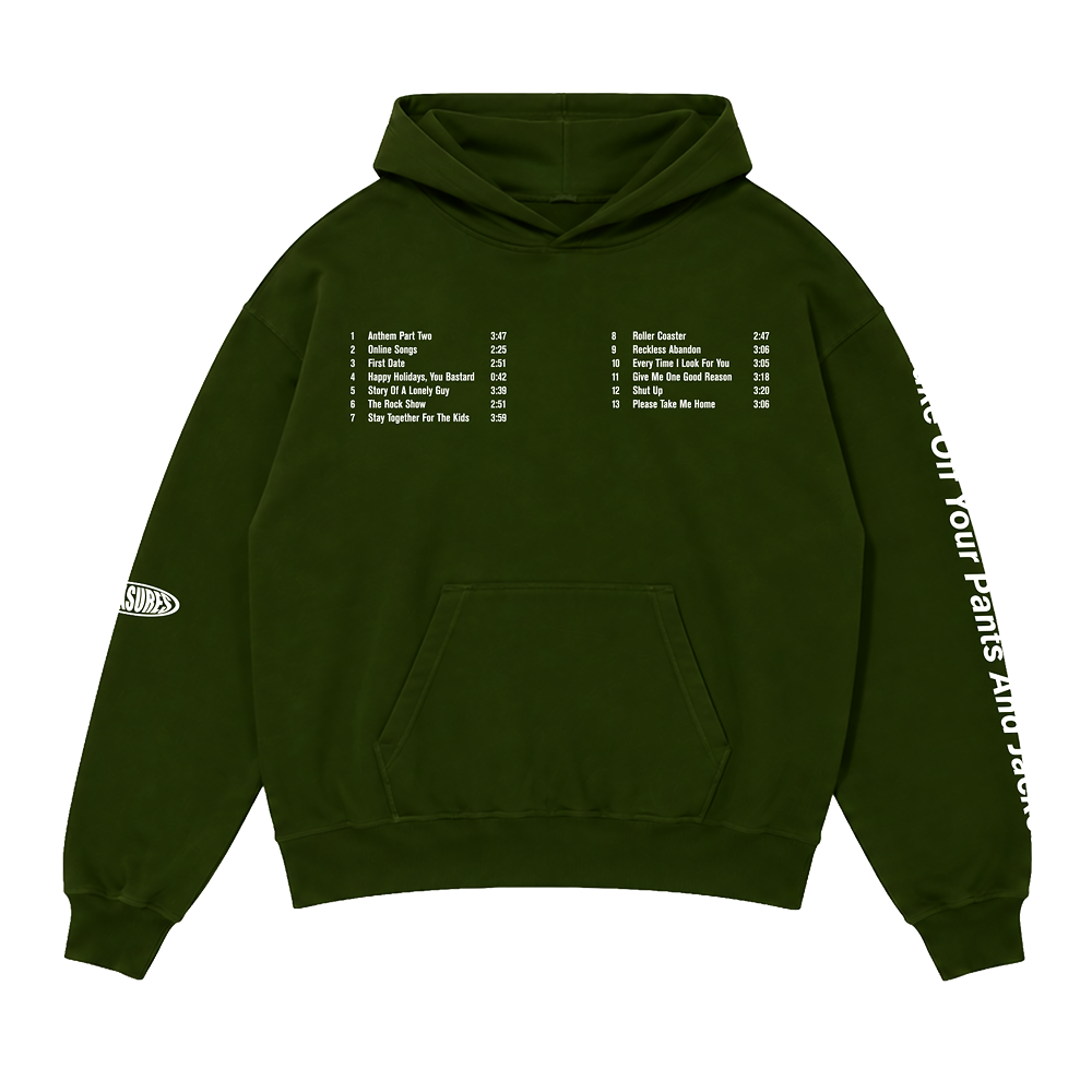 Pleasures x blink-182 Oval Tracklist Hoodie front