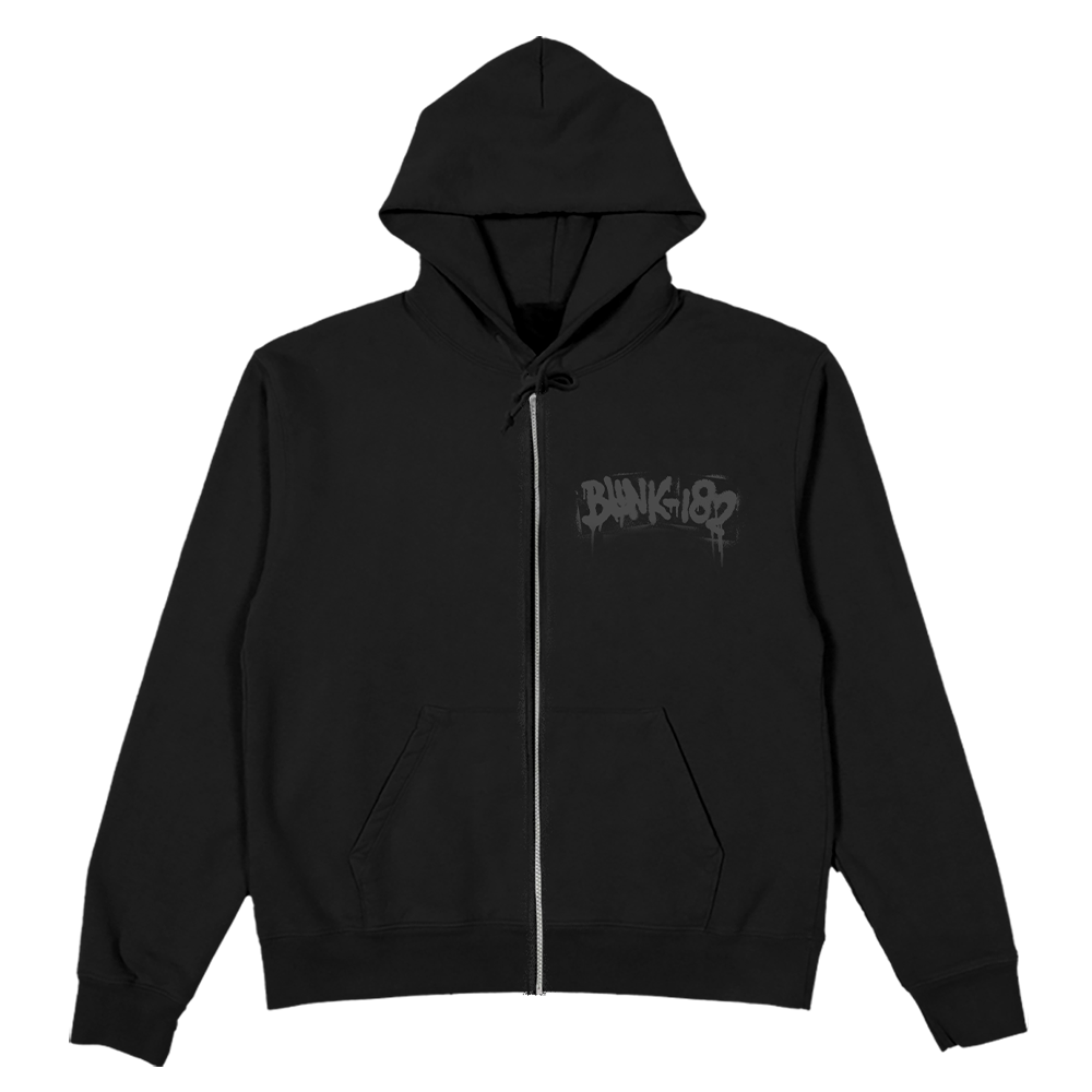 Spray-paint Smiley Black Zip Hoodie Front